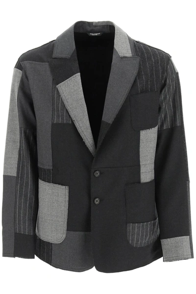 Dolce & Gabbana Patchwork Wool Jacket In Grey