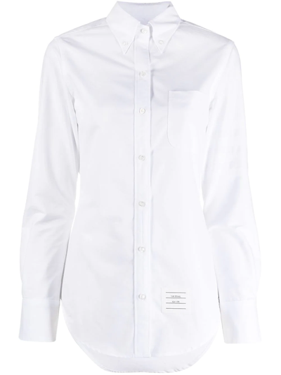 Thom Browne Scallop Collar Long Sleeve Cotton Button-up Shirt In White