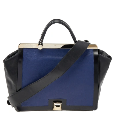 Pre-owned Furla Black/blue Leather Cortina Top Handle Bag