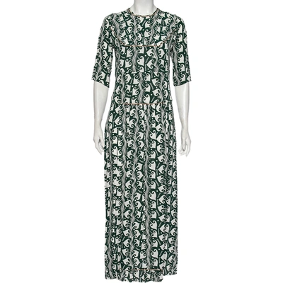 Pre-owned Marni Green Printed Crepe Pleated Front Detailed Maxi Dress S