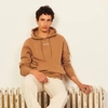 Sandro Mens Naturels Logo-embroidered Organic Cotton-jersey Hoody L In Camel