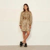 Sandro Harmonie Printed Silk Ruffle Dress In Gold / Blue