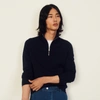 Sandro Wool Sweater With Zipped Collar In Navy Blue