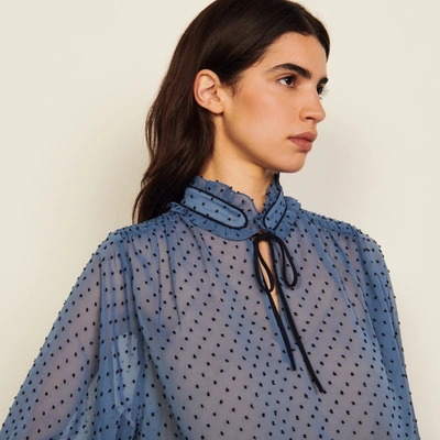 Sandro Dotted Swiss High-neck Top In Blue