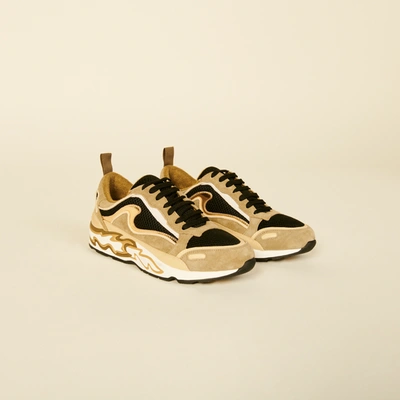 Sandro Flame Leather And Mesh Trainers In Olive Green
