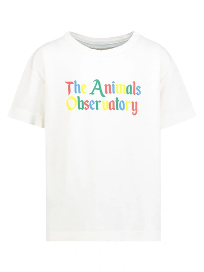 The Animals Observatory Kids' Logo-print Cotton T-shirt In Bianco