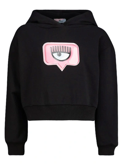 Chiara Ferragni Black Jersey Hoodie With Logo Print