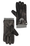 Portolano Nappa Leather Half Moon Gloves In Black/ Steel