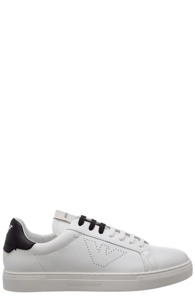 Emporio Armani Leather Sneakers With Two-tone Laces In White