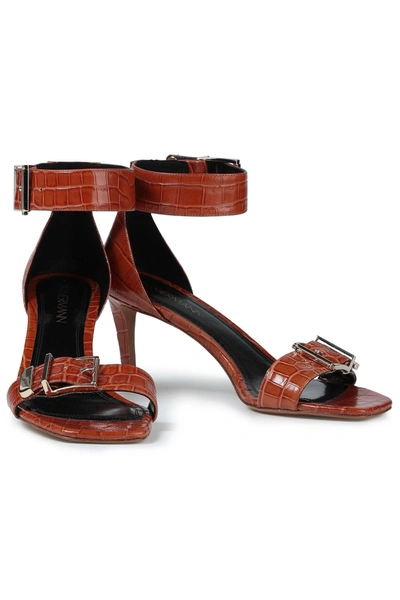 Zimmermann Buckled Croc-effect Leather Sandals In Tan