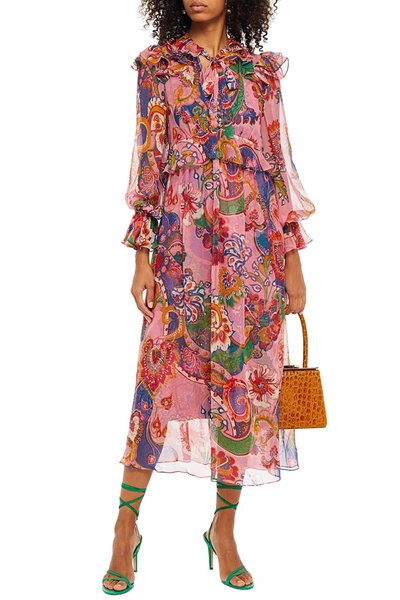 Zimmermann The Lovestruck Ruffled Printed Silk-chiffon Midi Dress In  Bubblegum | ModeSens