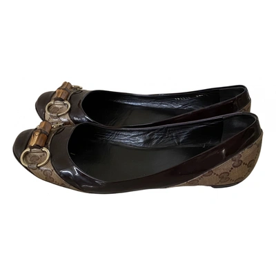 Pre-owned Gucci Patent Leather Ballet Flats In Brown