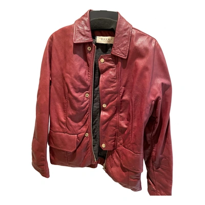 Pre-owned Marni Leather Biker Jacket In Burgundy