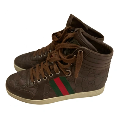 Pre-owned Gucci Leather High Trainers In Brown