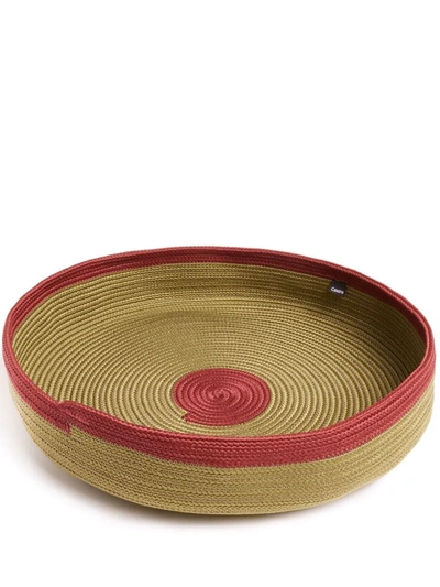 Cassina Matam Wicker Tray In Olive Green And Burgundy