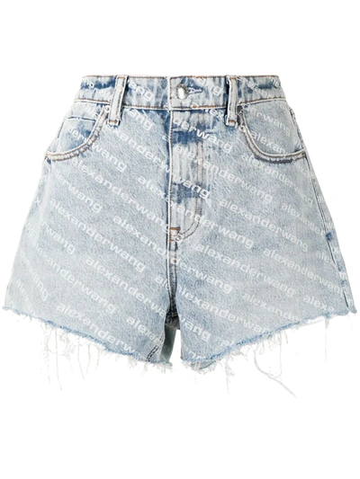 Alexander Wang Blue Printed Bite Logo Denim Shorts In Nude