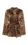 Dolce & Gabbana Diva Belted Leopard-print Silk-blend Satin Pajama Shirt In Animal