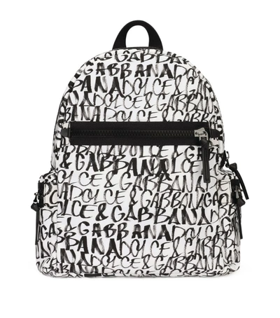 Dolce & Gabbana Black Graffiti Print Backpack In White