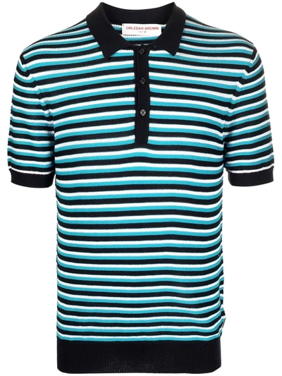Orlebar Brown Elzack Striped-knit Polo Shirt In Blau