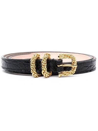 By Far Croc-effect Leather Belt In Schwarz