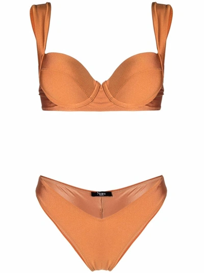 Noire Swimwear Shiny Finish Bikini Set In Orange