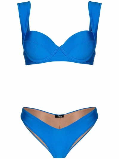 Noire Swimwear Shine Finish Bikini Set In Blau