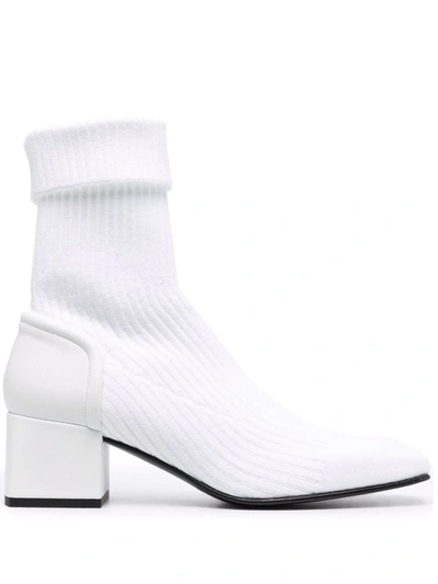 Courrèges Ribbed-knit Ankle Boots In Weiss