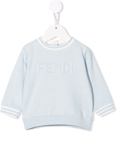 Fendi Babies' Embossed Logo Stretch-cotton Sweatshirt In Blue