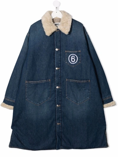 Mm6 Maison Margiela Teen Long Denim Jacket In Blue