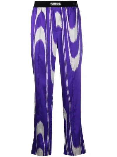 Tom Ford Swirl-print Logo-waistband Pyjama Trousers In Purple