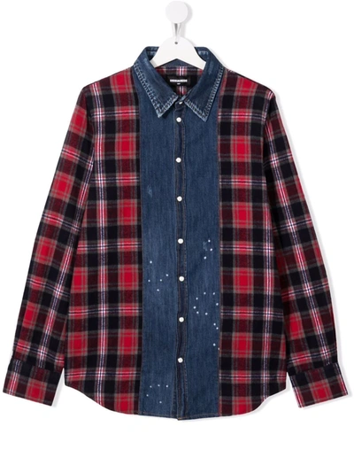 Dsquared2 Teen Checked-panel Denim Shirt In Multicolor