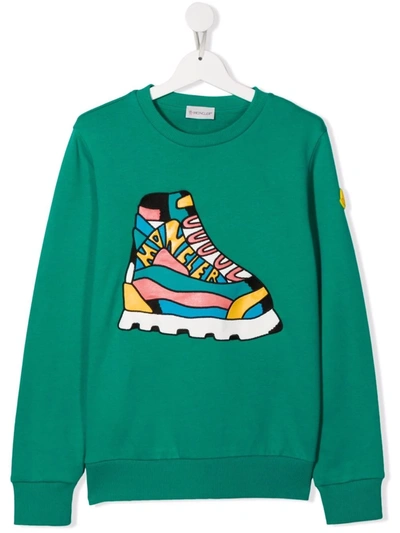 Moncler Kids' Trainer-print Cotton Sweatshirt In Green