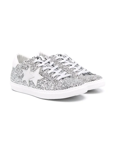 2 Star Teen Star-patch Glittered Trainers In Silver