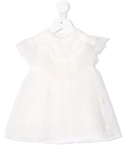 Fendi Babies' All-over Logo Embroidered Dress In Neutrals
