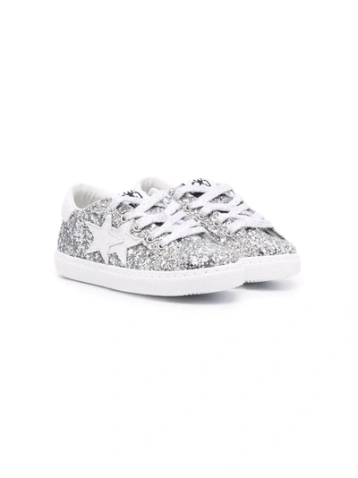 2 Star Kids' Star-patch Glittered Trainers In Silver