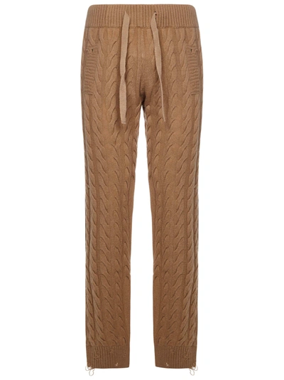 Laneus Drawstring Cable-knit Trousers In Brown