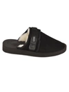 SUICOKE FUR APPLIQUE SIDE STRAP SANDALS,OG-072MAB BLK