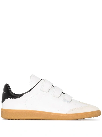 Isabel Marant Beth Logo Velcro Straps In White Leather And Suede