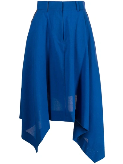 Sacai High-waisted Asymmetric Midi Skirt In Blau