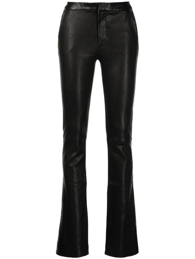 Frame Mid-rise Leather Bootcut Trousers In Schwarz