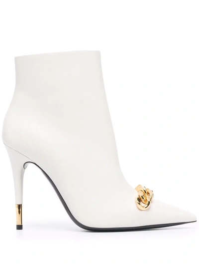 Tom Ford White Ankle Boots With Chain Detail