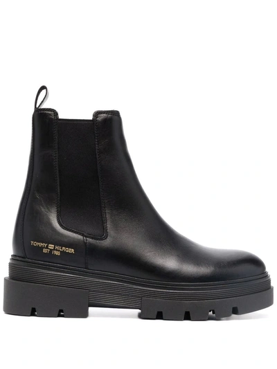 Tommy Hilfiger Ankle Leather Boots In Black