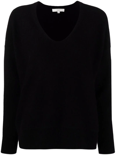Vince Cashmere V-neck Pullover With Ribbed Edges In Black
