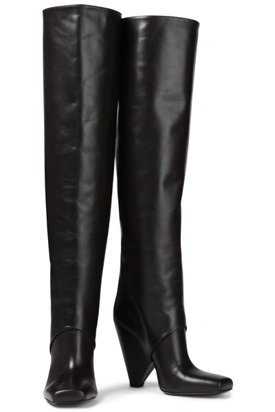 Balmain Leather Knee Boots In Black