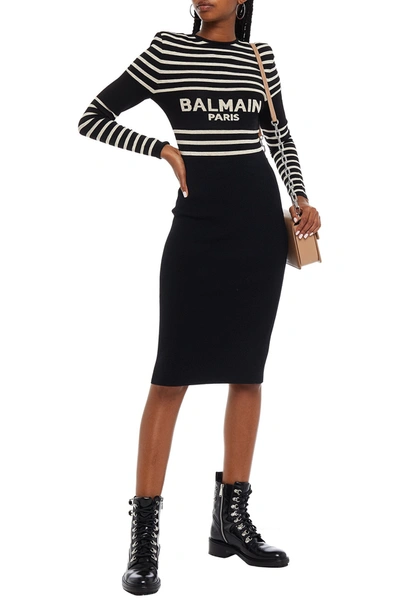 Balmain Metallic Jacquard-knit Bodysuit In Black