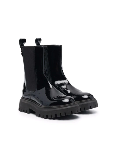 Cesare Paciotti Teen Patent Leather Ankle Boots In Black
