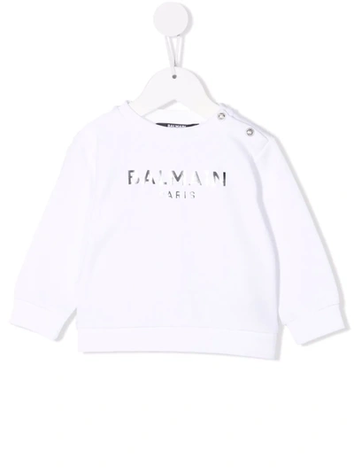 Balmain Logo-print Button-detail Sweatshirt In White