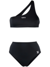 Off-white Logo-print One-shoulder Bikini Set In Black
