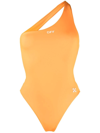 Off-white Logo One Shoulder One Piece Swimsuit In Orange
