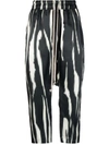 Rick Owens Zebra-print Dropped Crotch Trousers In Black